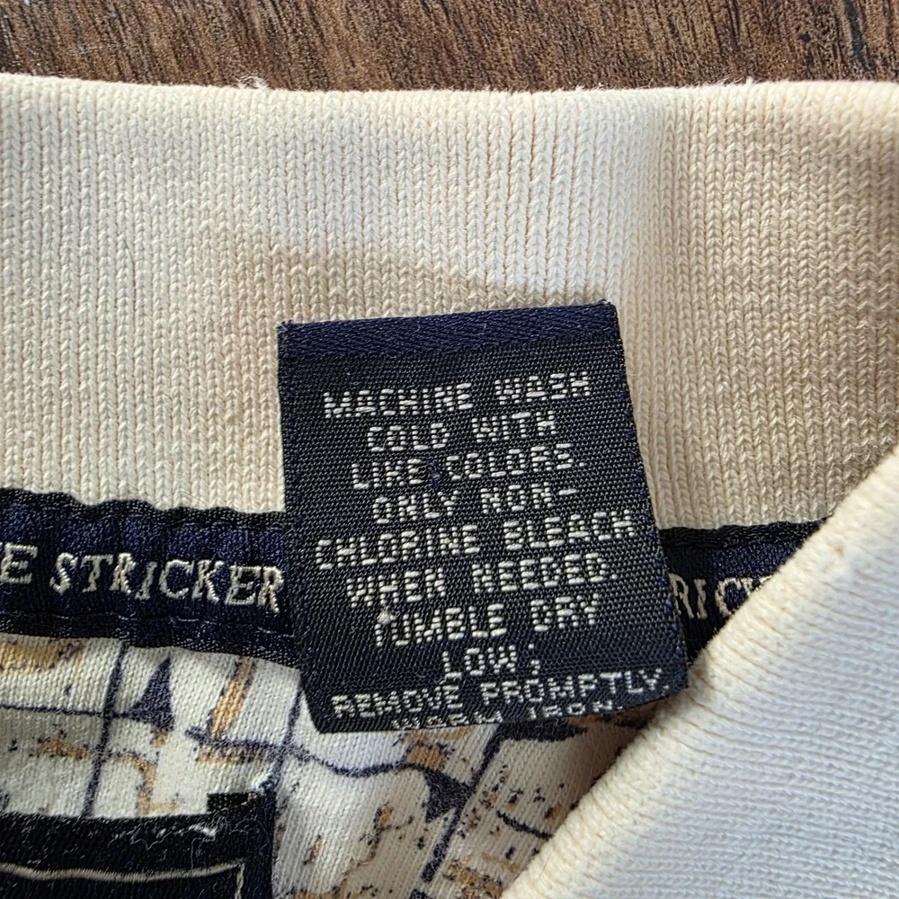 Steve‎ Stricker Fairway Sport Polo Shirt Mens Large Cream Golf Flag Print Cotton